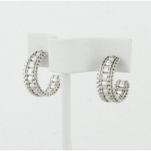 14k White Gold Hoop Earrings 3/4" Hoops - Picture 1 of 6